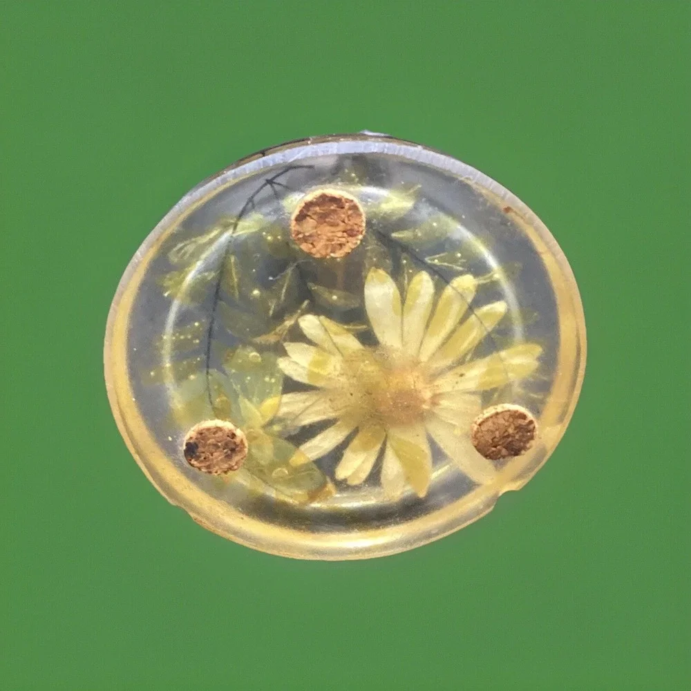 Vintage Dried Flower/ Butterfly Lucite Acrylic Coaster- 3.25